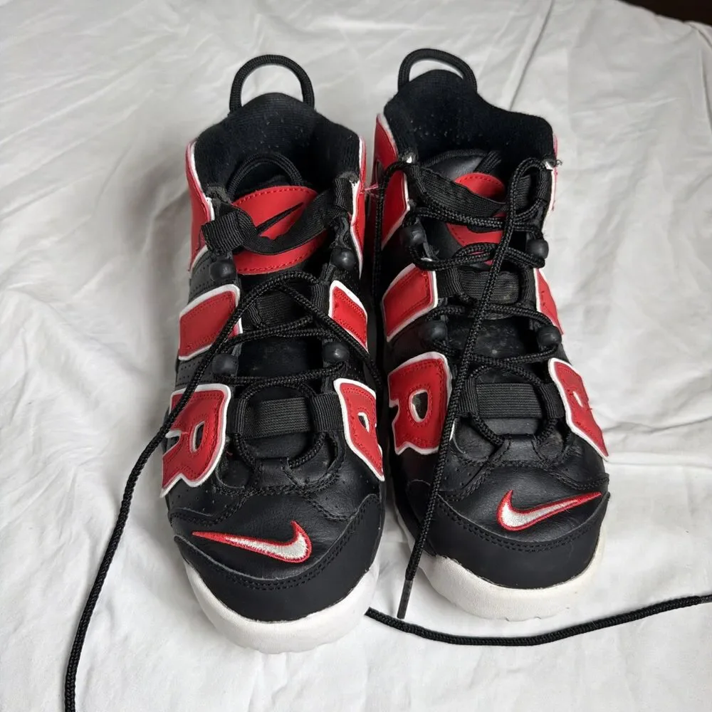 Nike Air More Uptempo Men's Mid Top Lace-Up Sneakers Black/Red/White Youth 7